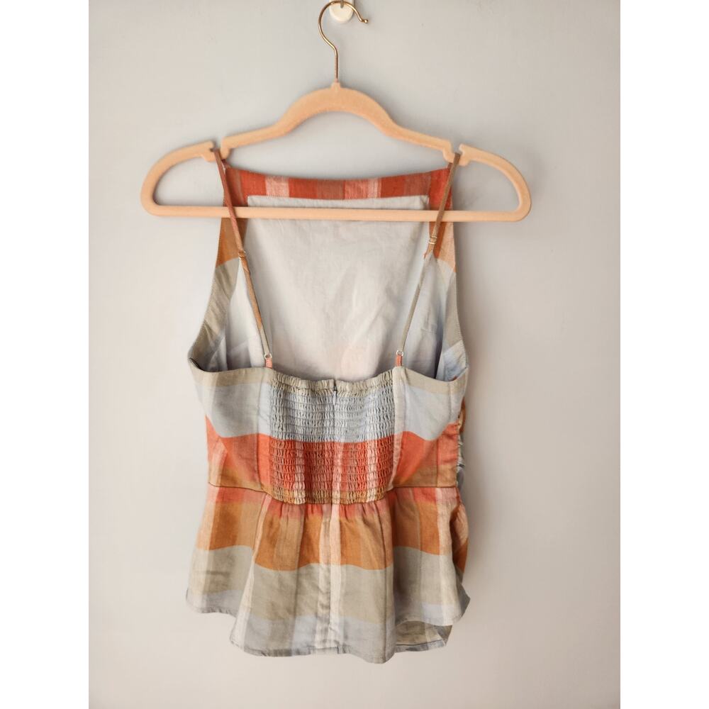 NWT Madewell Ruched Squareneck Tank in Linen-Cotton Blue/Orange 6 - Picture 8 of 13